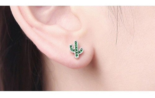 Aros De Plata S925 Y Circones Diseño Cactus