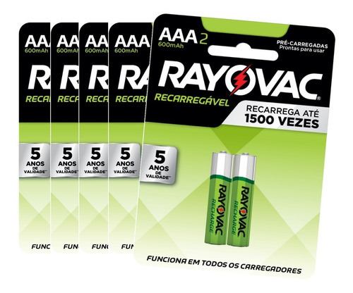 10 Pilhas Recarregável Econômica Rayovac Aaa 600 Mah 