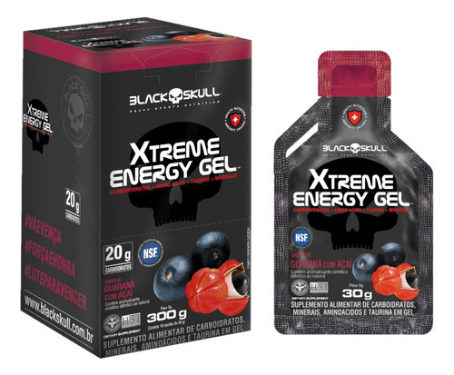 Xtreme Energy Gel 10 Saches - Guaraná Com Açaí - Black Skull