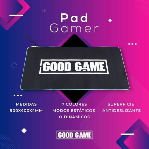 Imagen 4 de 4 de Mouse Pad Gamer Rgb 900x400x4mm Good Game Retroiluminado