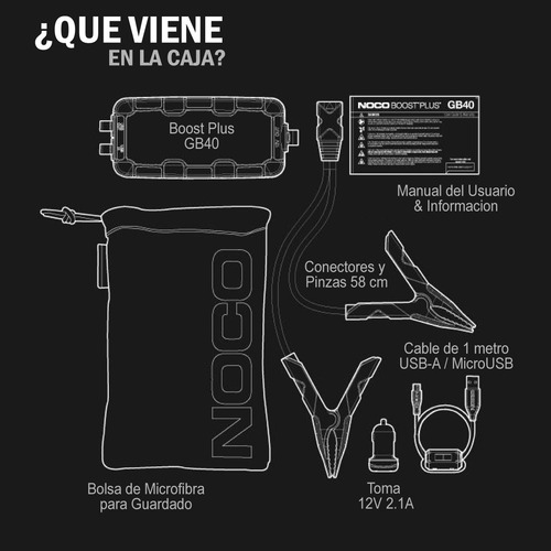 Imagen 8 de 10 de Arrancador Portatil Auto Power Bank Cargador Usb Noco 1000a
