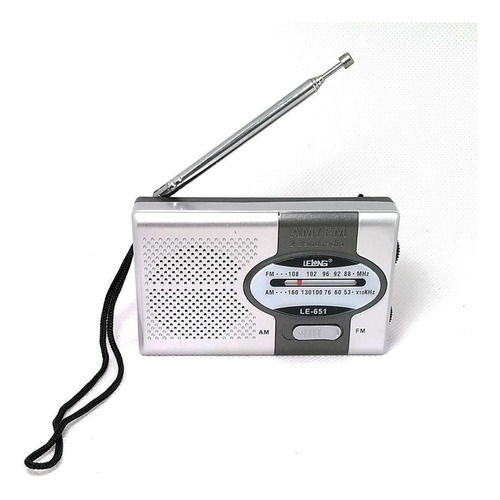 Rádio Retro De Bolso Amfm Prateado Le-651 Fone Ouvido
