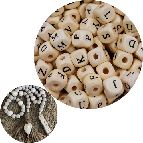 Miçanga Entremeio Letra Madeira De 10mm Kit Com 1000 Peças Comprimento 10 Mm Cor 590 - Bege 590 Diâmetro 10 Mm