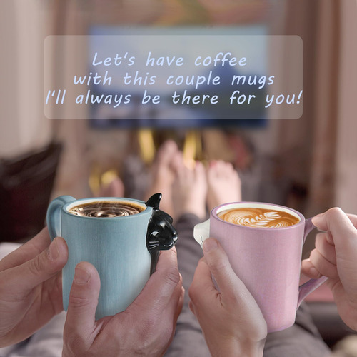 Juego De Tazas De Café Con Diseño De Gato Beso, Juego De