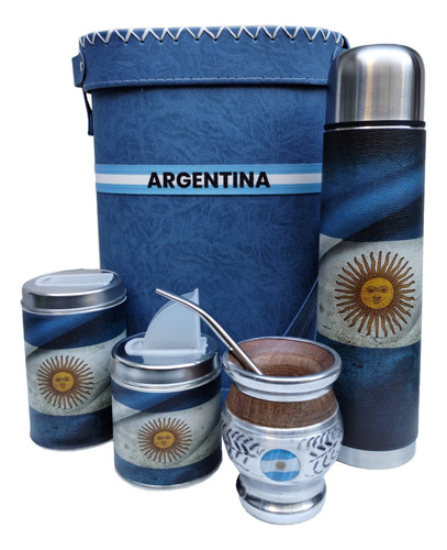 Set Matero Kit Completo Argentina Mate Algarrobo Termo 1 L