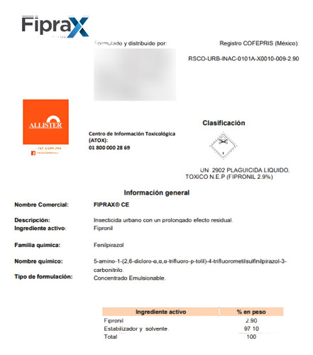 Fiprax 250 Ml Insecticida Fipronil Control De Plagas Urbanas
