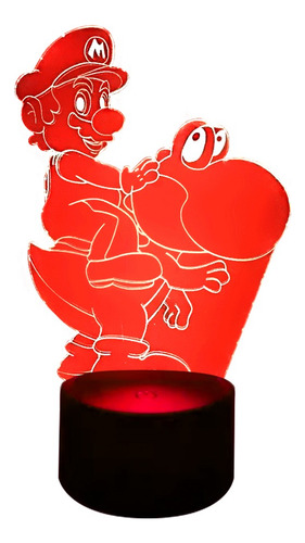 Lámpara 3d Super Mario Y Yoshi Base Negra + C.remoto + Pilas