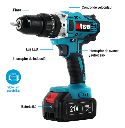 Juego De Taladro Y Llave Sin Cable Alta Potencia Larga Duración Con Dos Pilas Marca Alsonew