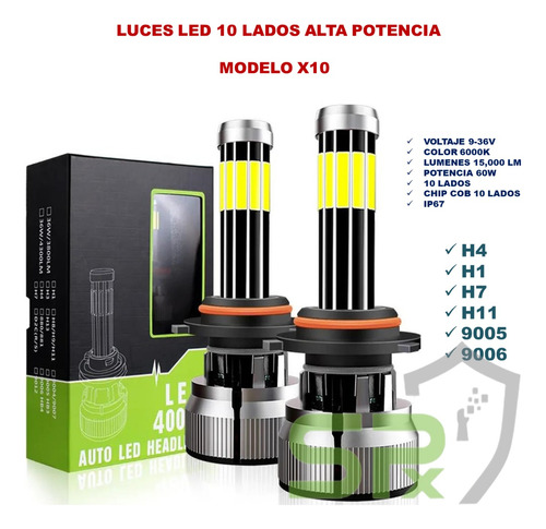 Luces Led Carro 10 Lados H1 H4 H7 H119005 9006 Alta Potencia