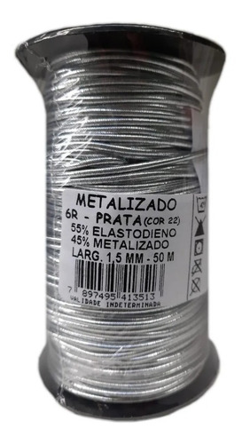 Cordão Metalizado Elástico 1,5 Mm 50metros Sao José Cor Prata