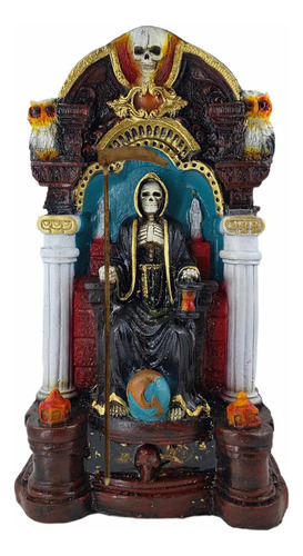 Santa Muerte Con Búhos En Palacio Ritualizado 36 Cm Resina 