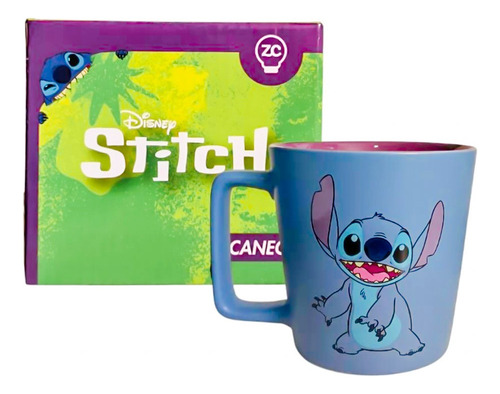 Caneca Buck Bicolor Divertida 400ml Cerâmica Stitch Disney