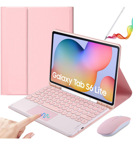 Funda C/teclado+mouse+lápiz P/galaxy Tab S6 Lite 10.4 Rosa A