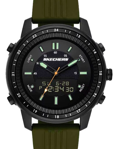 Skechers ® Reloj Digital Analógico Ligero Cuarzo Sr5155 Dht Color de la correa Verde Color del bisel Negro Color del fondo Negro