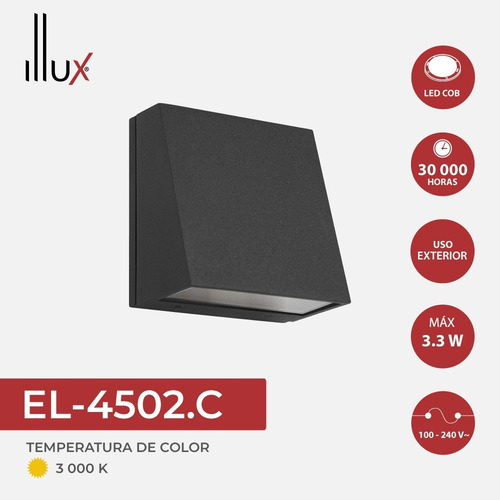 Lampara Led De Cortesía para Escalera de Sobreponer En Pared 3w Color Negro Luz Cálida 3000 K Sendera Illux EL-4502