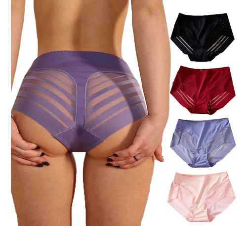 Pantaletas De Encaje Sin Costura Para Mujer, 4 Piezas