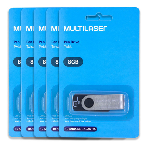 Imagem 1 de 5 de 05 Pen Drive Twist 8gb Usb Multilaser Original - 5 Cartelas