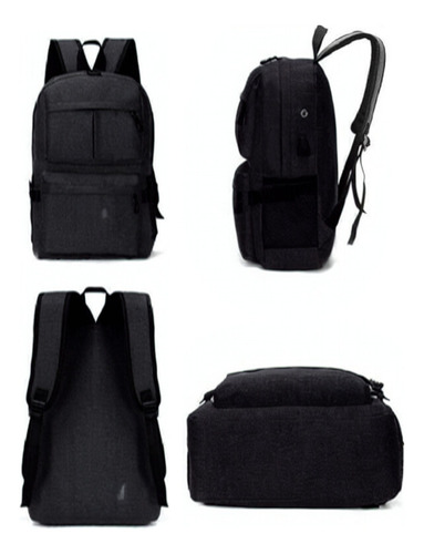 Mochila Porta Notebook Reforzada Urbana Usb Unisex Premium Color Negro Diseño de la tela Jaspeado