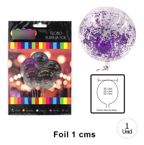 Pack 12 Globos Tipo Burbuja R12 30cm Confetti Transparente Color Lila