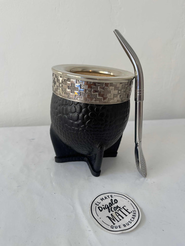 Mate Imperial Cuero Croco Alpaca Calabaza + Bombilla