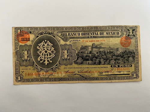 Billete De Coleccion De 1 Peso Del Año 1914 Banco Oriental