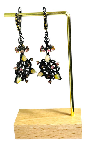 Aros Plata 925, Oro Negro Opalo De Fuego Etíope 100% Natural
