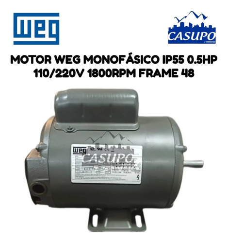 Motor Weg Monofásico Ip55 0.5hp 110/220v 1800rpm Frame 48
