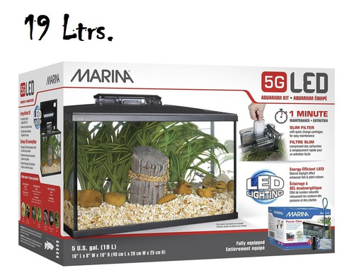 Kit De Acuarios De Vidrio Led Marina 3 Tamaños 19/38/76 Ltrs