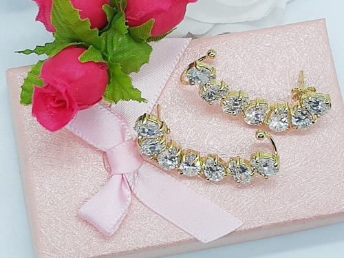 Brinco Ear Cuff Noiva Pedra Zirconia Dourado Festa Debutante