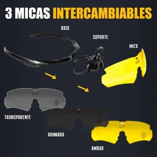 Lentes Tácticos Con Armazon Para Micas Graduables, 3 Micas