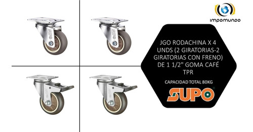 Jgo Rueda Mueble X 4 Unds(2gir-2gir Fre) 1 1/2 80kg Tpr Cafe