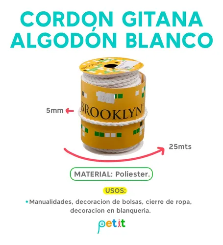 Cordon Gitana Algodón Blanco A.12/1 X 25 Mts