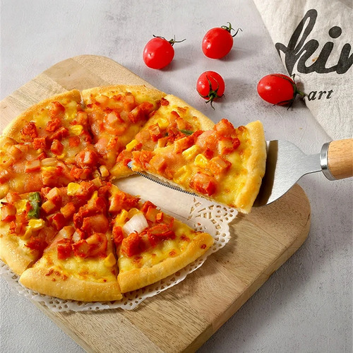 X2 Espatula Para Cortar Picar Pizza Con Mango De Madera 26cm