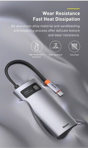 Hub Tipoc Baseus 4 En 1 Con Usb 3.0 2.0, 1 Hdmi Cahub-cyog