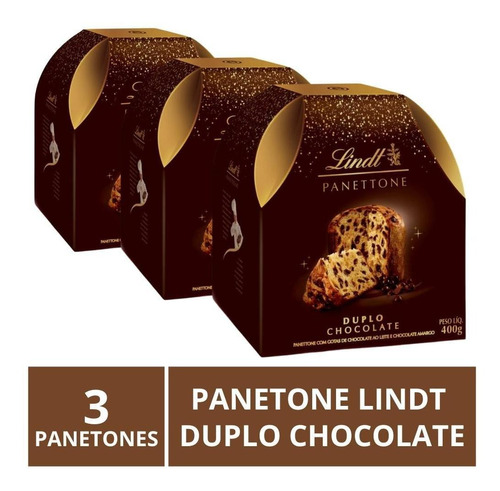 Panetone Lindt, Duplo Chocolate, 3 Panettones De 400g.