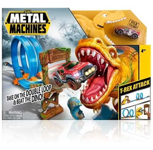 Pista Autos Dinosaurio Doble Metal Machines T-rex Atack Full Color T- Rex