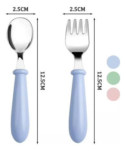 6 Pcs Acero Inoxidable Bebés Kit Cubiertos Cuchara Tenedor Multicolor