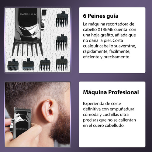 Máquina Cortadora de Cabello y Barba Xtreme Pro Inalámbrica con Pantalla LCD, 6 Peines y Estuche de Viaje