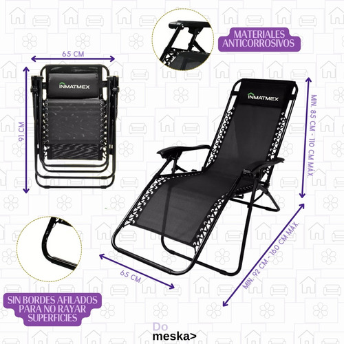 Silla Plegable Gravedad Cero Reclinable Alberca Inmatmex