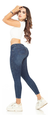 Jeans Básico Push Up Para Mujer De Mezclilla Stretch