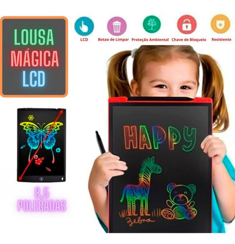 Lousa Magica Infantil Digital 8,5 Lcd Tablet Desenho Vermelh