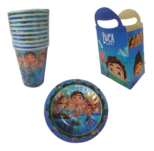 Luca. Kit Para 30 Niños. Platos, Vasos, Caja Dulcero