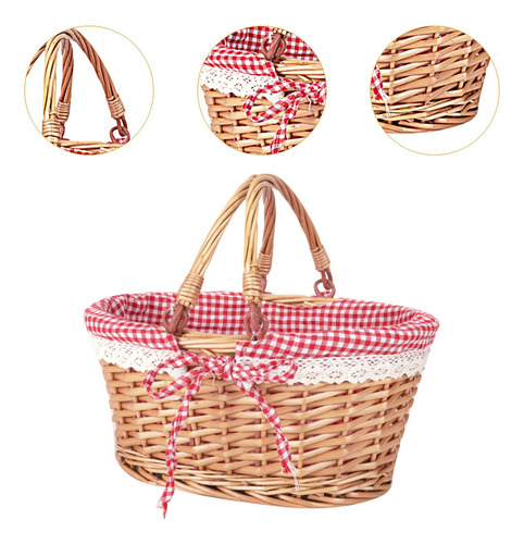 Canasta De Picnic Con Mango Cesta De Mimbre Rattan