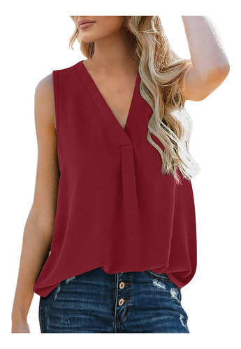 Blusa Creativa Para Mujer, Holgada, Sin Mangas, Cuello En V,