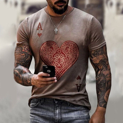 Asz Men Camiseta De Manga Corta Con Estampado 3d De Póquer