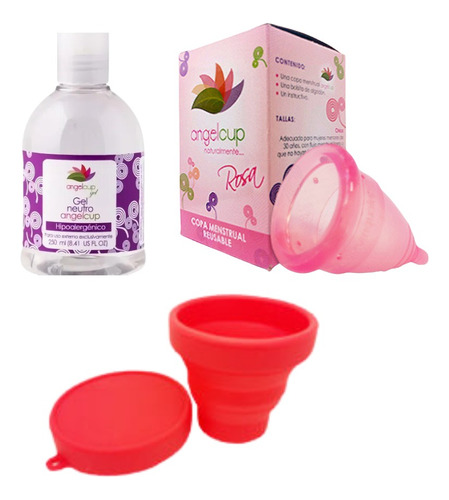  Kit Copa Menstrual Ángel Cup (colors) + Vaso + Gel 250 Ml. 