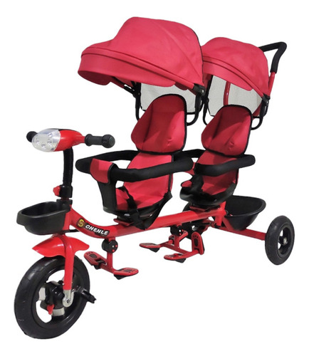 Triciclo Para Niños Gemelar Doble Giratorio 360,luz,sonido Color Rojo