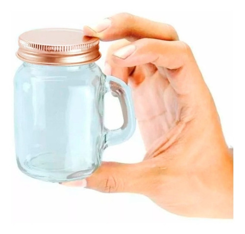 12 Pack Mason Jar Mini Con Asa 4 Oz Vaso Frasco Tarro Vasito Color Tapa Completa Cobre