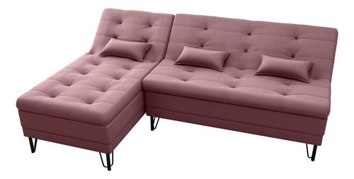 Sofá Cama Com Chaise 3 Lugares 2,00 Mts Nice Matrix Rosê