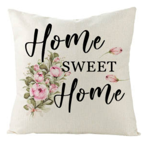 Funda Cojin 45x45 Decorativo Sweet Home Blanco Lino Poly